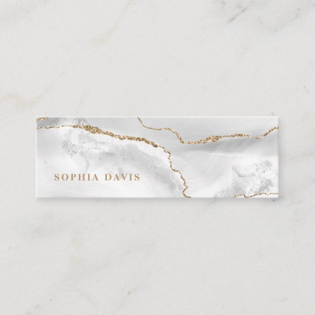 Elegantes White Agate mit Imitate Gold Mini Visitenkarte (Vorderseite)