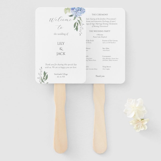 Elegantes White and Blue Hydrangea Set von Fans Fächer (Vorne und Hinten)