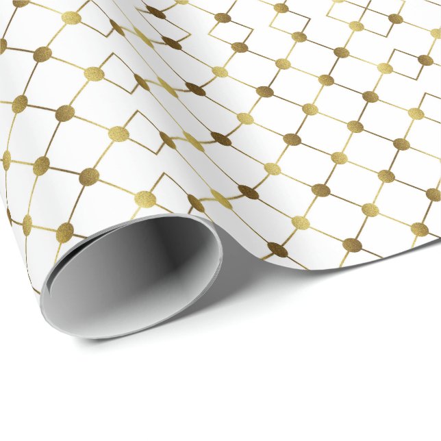 Elegantes White and Gold Dot Grid Geschenkpapier (Rolleneckpunkt)