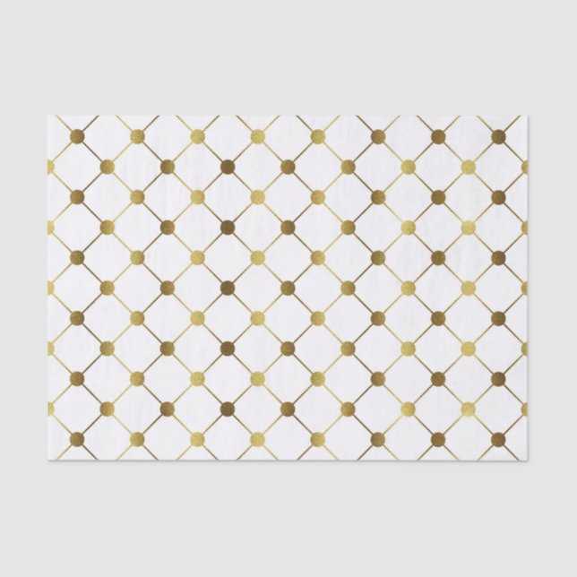 Elegantes White and Gold Dot Grid Seidenpapier (Vorderseite)
