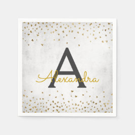 Elegantes White and Gold Foil Confetti Monogramm Serviette