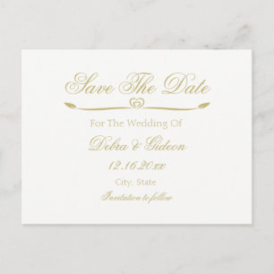 Elegantes White and Gold Monogram Save the Date Ankündigungspostkarte
