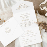 Elegantes White and Gold Monogram Wedding mit UAWG All In One Einladung<br><div class="desc">Elegante All-in-One-Dreifach-Monogramm-Hochzeitseinladung mit perforierter UAWG-Postkarte. Stilvolles Weiß- und Golddesign mit handgezeichnetem botanischem Monogramm mit Paarinitialen in Imitaten mit Goldfolie. Umweltfreundlich, da keine zusätzlichen Beilagen, RSVP-Karten oder sogar Umschläge nötig sind, hat diese Einladung alles! Ein attraktives Design für das elegante, aber dennoch praktische und Öko-freundliche Paar! Moderne handgeschriebene Kalligrafieelemente in Imitaten...</div>