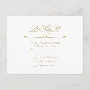 Elegantes White and Gold Monogram Wedding RSVP Einladungspostkarte