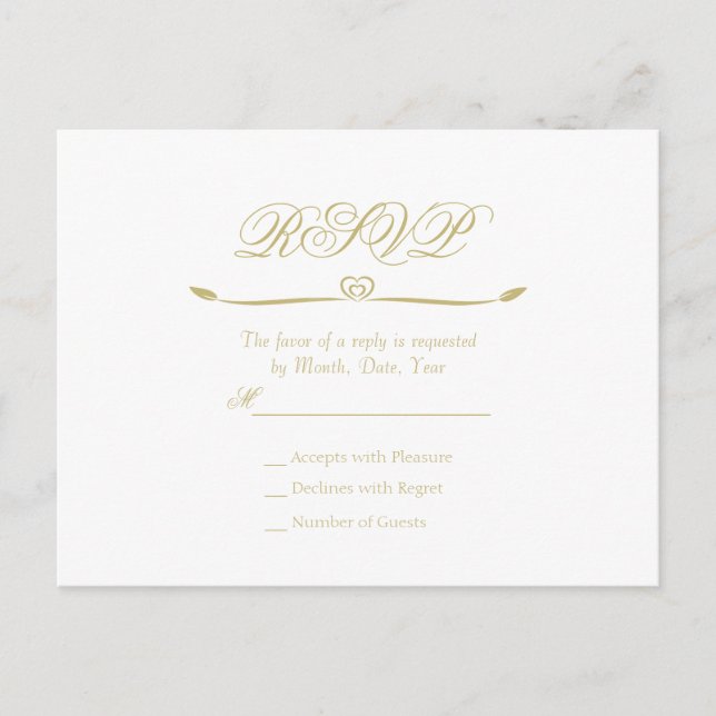 Elegantes White and Gold Monogram Wedding RSVP Einladungspostkarte (Vorderseite)
