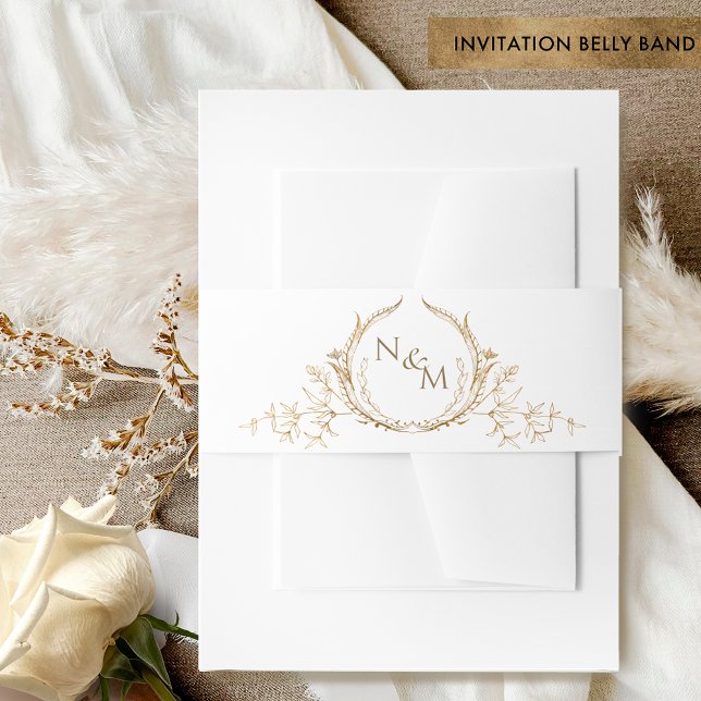 Elegantes White and Gold Wedding Hand Drawn Monogr Einladungsbanderole (Von Creator hochgeladen)