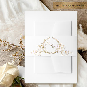 Elegantes White and Gold Wedding Hand Drawn Monogr Einladungsbanderole