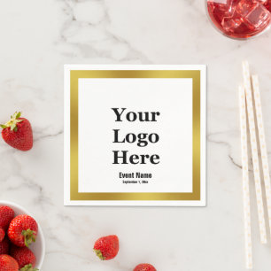 Elegantes White and Imitate Gold Event Name Ihr Lo Serviette