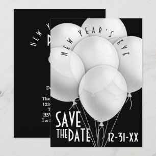 Elegantes White Balloons New Year Party Einladung