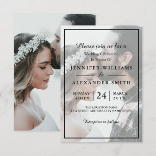 Elegantes White & Black Foto Einladung zur Hochzei
