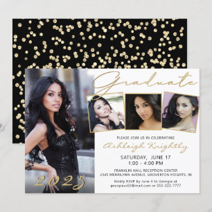 Elegantes White Black Script 4 Foto Graduate Einladung
