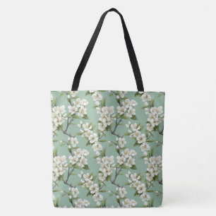 Elegantes White Blossom-Muster auf Sage Green Tasc Tasche