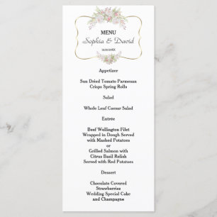 Elegantes White Blume Gold Frame Wedding Menü Menükarte