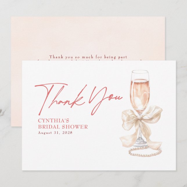 Elegantes White Bow Prosecco Brautparty Vielen Dan Dankeskarte (Vorne/Hinten)