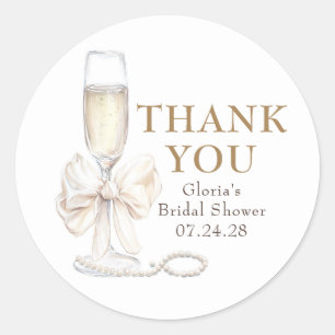 Elegantes White Bow Prosecco Brautparty Vielen Dan Runder Aufkleber