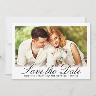 Elegantes White Calligraphy Foto Hochzeit Save The Date
