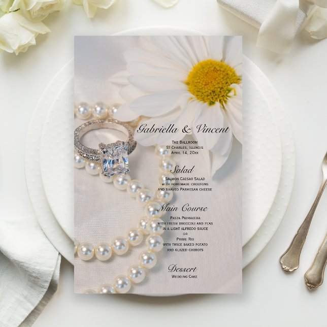 Elegantes White Daisy Blume Wedding Menu (Von Creator hochgeladen)