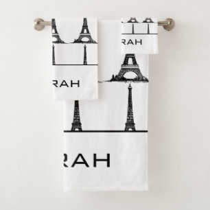 Elegantes White Eiffel Tower Paris Monogram Badhandtuch Set