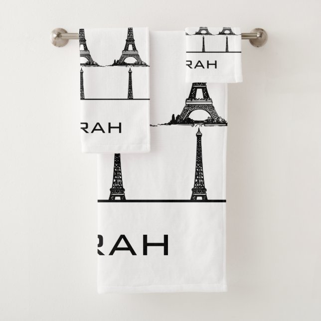 Elegantes White Eiffel Tower Paris Monogram Badhandtuch Set (Insitu)
