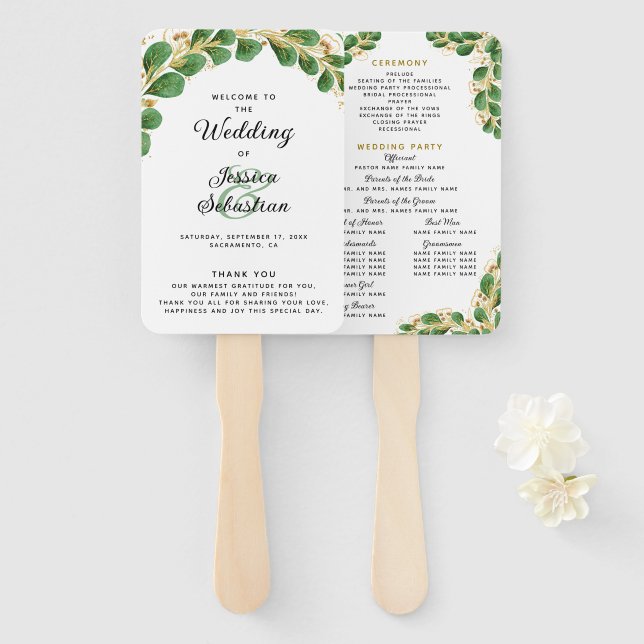 Elegantes White Emerald Eucalyptus Wedding Program Fächer (Vorne und Hinten)