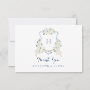 Elegantes White Floral Dusty Blue Wedding Wappen Dankeskarte