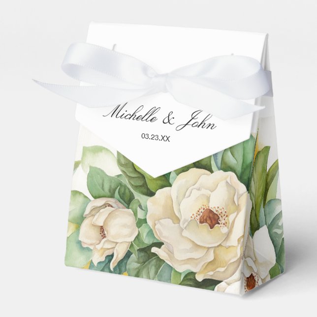 Elegantes White Floral Magnolia Namensskript Geschenkschachtel (Vorderseite)