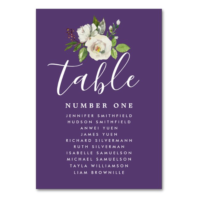 Elegantes White Floral Wedding Guest Seating Chart Tischnummer (Rückseite)