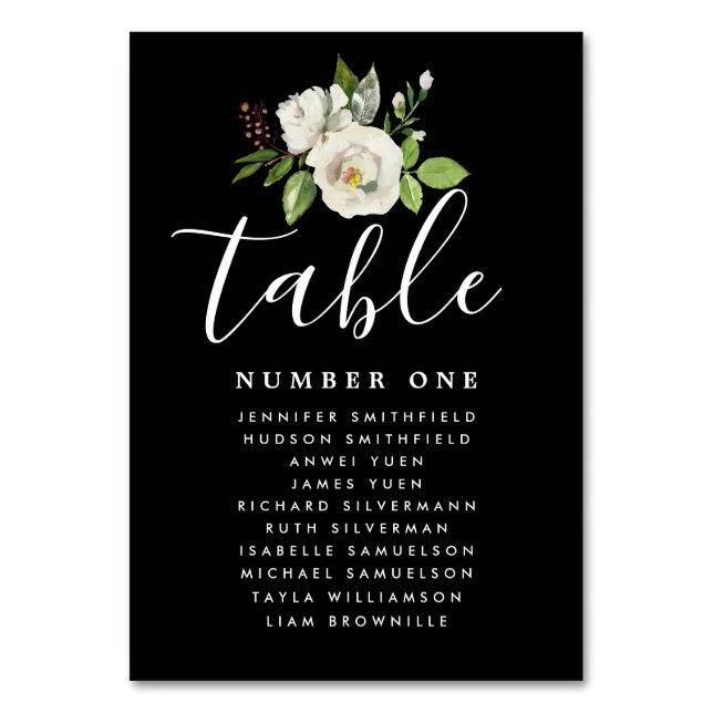 Elegantes White Floral Wedding Guest Seating Chart Tischnummer (Vorderseite)