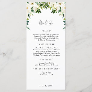 Elegantes White Floral Wedding Menu Menükarte