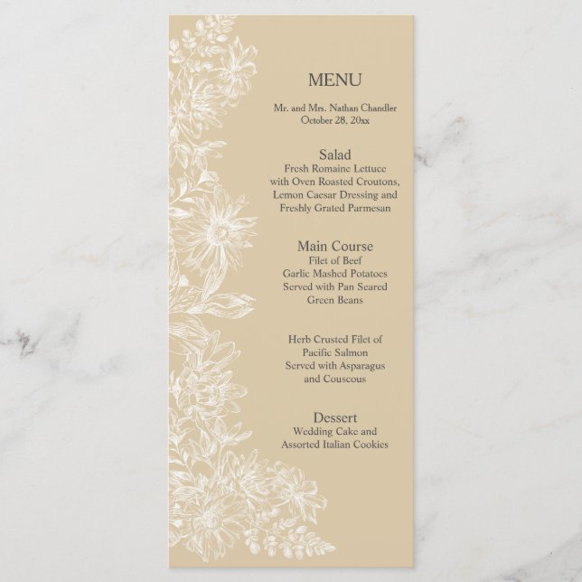 Elegantes White Floral Wedding Reception Menü Menükarte (Vorderseite)