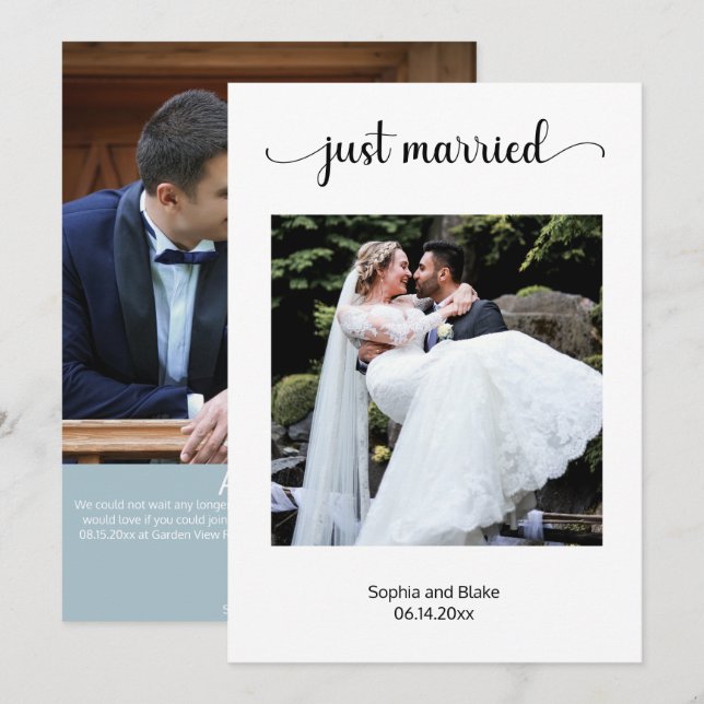 Elegantes White Foto Hochzeitserklärung Einladung (Vorne/Hinten)