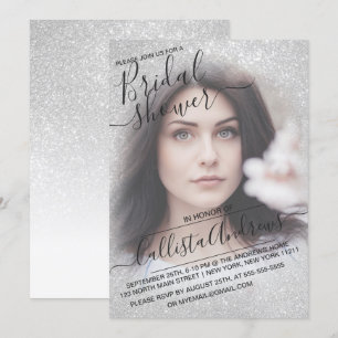 Elegantes White Funkelnd Glitzer Foto Brautparty Einladung
