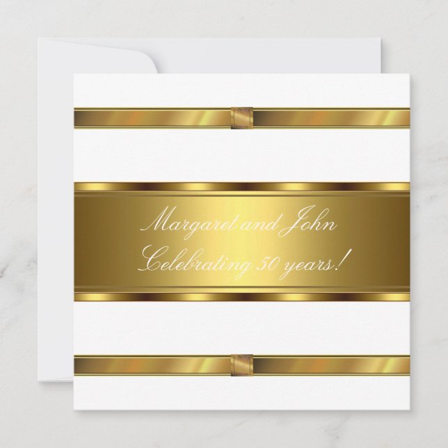 Elegantes White Gold 50 Jahre Party Event Einladung (Vorderseite)