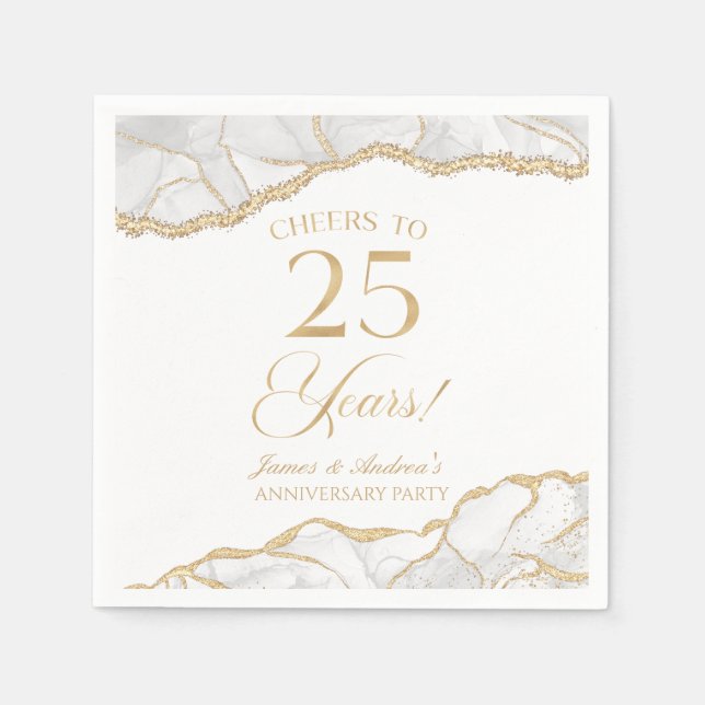 Elegantes White Gold Agate 25-jähriges Party Serviette (Vorderseite)