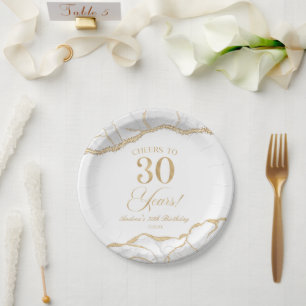 Elegantes White Gold Agate 30. Geburtstag Party Pappteller