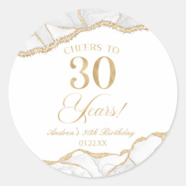Elegantes White Gold Agate 30. Geburtstag Party Runder Aufkleber