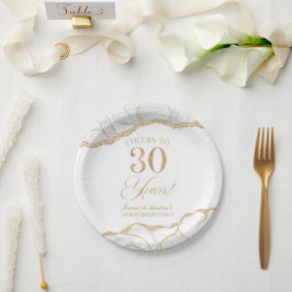 Elegantes White Gold Agate 30-jähriges Party Pappteller