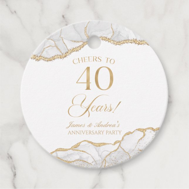 Elegantes White Gold Agate 40-jähriges Party Geschenkanhänger (Vorderseite)
