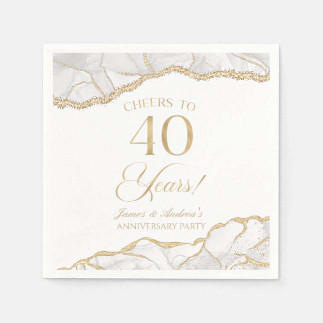 Elegantes White Gold Agate 40-jähriges Party Serviette (Vorderseite)