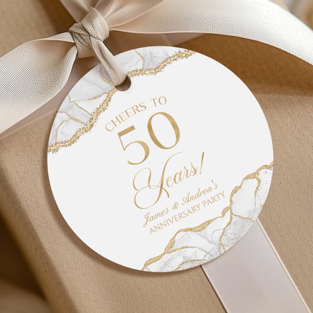 Elegantes White Gold Agate 50-jähriges Party Geschenkanhänger (Von Creator hochgeladen)