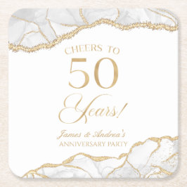 Elegantes White Gold Agate 50-jähriges Party Rechteckiger Pappuntersetzer