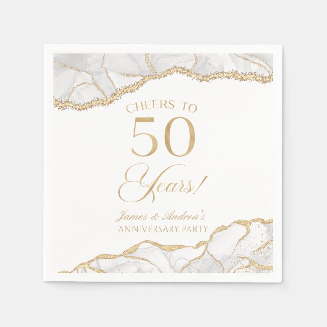 Elegantes White Gold Agate 50-jähriges Party Serviette (Vorderseite)