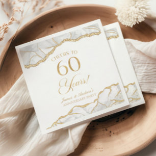 Elegantes White Gold Agate Party zum 60. Jubiläum Serviette