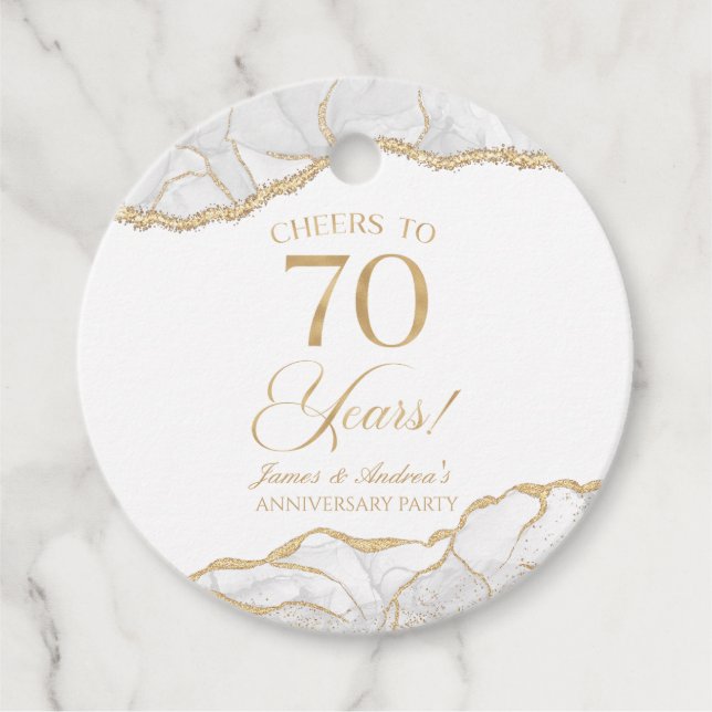 Elegantes White Gold Agate Party zum 70. Jubiläum Geschenkanhänger (Vorderseite)
