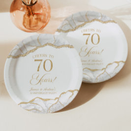 Elegantes White Gold Agate Party zum 70. Jubiläum Pappteller