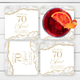 Elegantes White Gold Agate Party zum 70. Jubiläum Rechteckiger Pappuntersetzer