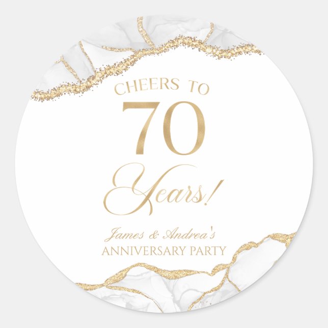 Elegantes White Gold Agate Party zum 70. Jubiläum Runder Aufkleber (Vorderseite)