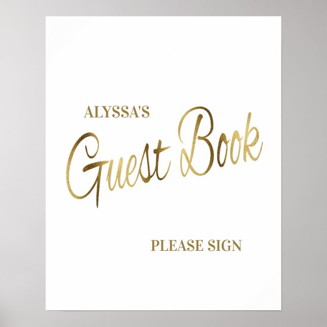 Elegantes White Gold Baby Shower Gästebuch (Vorne)
