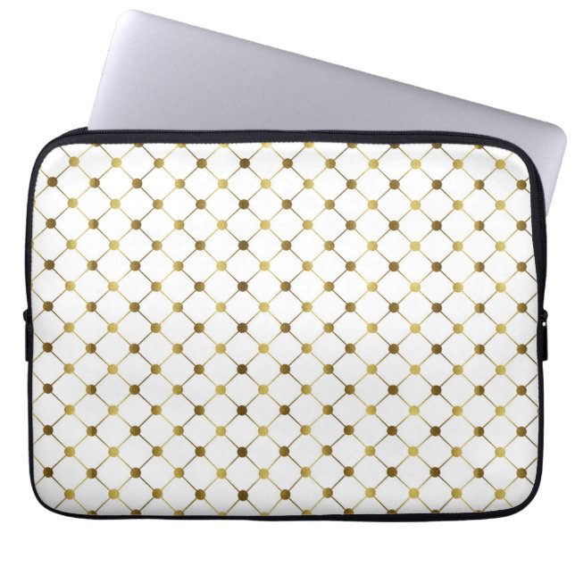 Elegantes White & Gold Dot Grid Laptopschutzhülle (Vorderseite)
