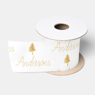 Elegantes White Gold Familienname Herzmuster Satinband